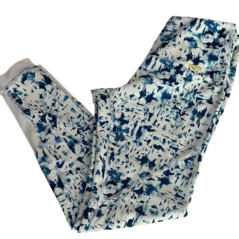 Cleo Harper Leggings Athletic Yoga Blue and White Size Small